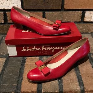 Salvatore Ferragamo Vintage Red Vara Pump Size 10.5 With Box. AAAA narrow fit.